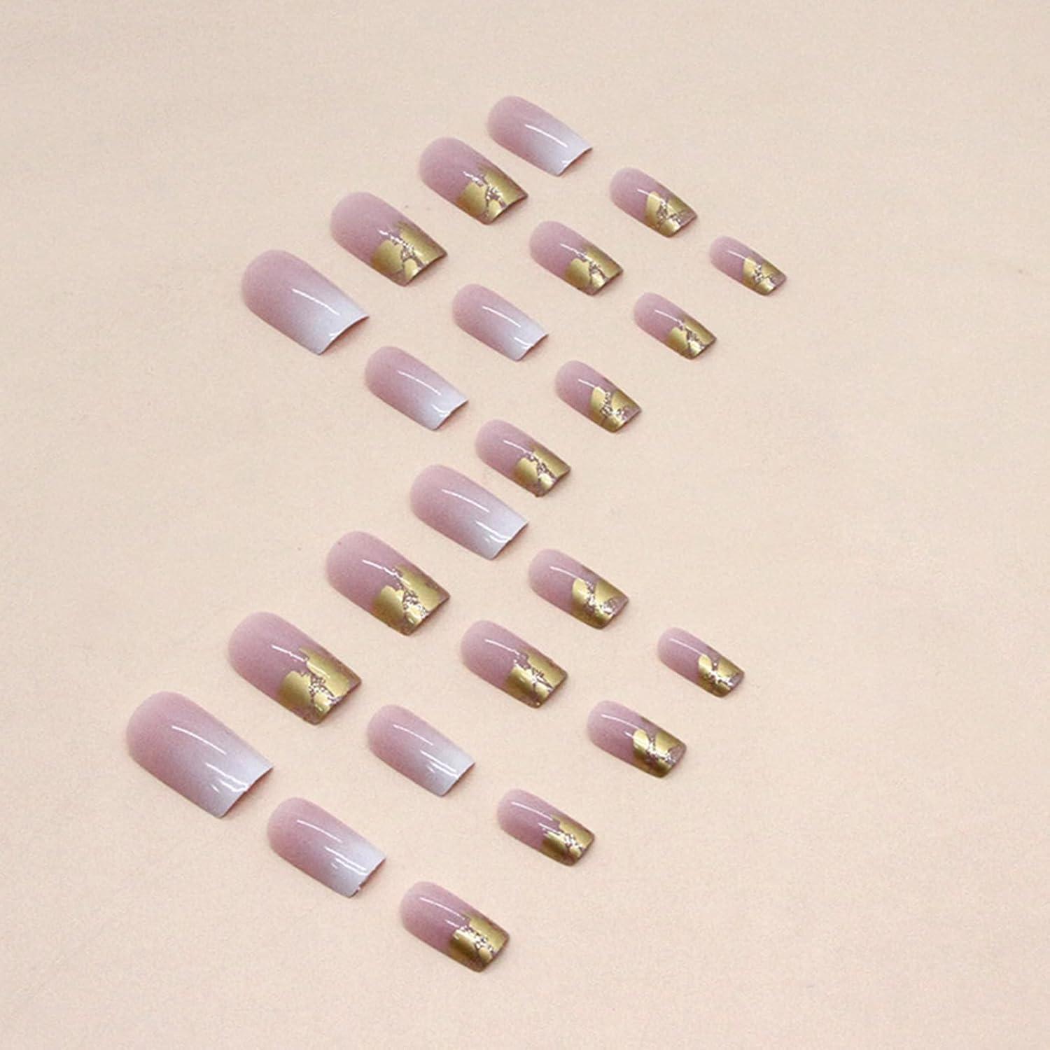 24 Stück Rosa Gradient Kunstnägel Eckig Press on Nails Falsche Nägel mit Nagelkleber, Aufkleber und Aufbewahrungsbox