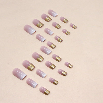 24 Stück Rosa Gradient Kunstnägel Eckig Press on Nails Falsche Nägel mit Nagelkleber, Aufkleber und Aufbewahrungsbox