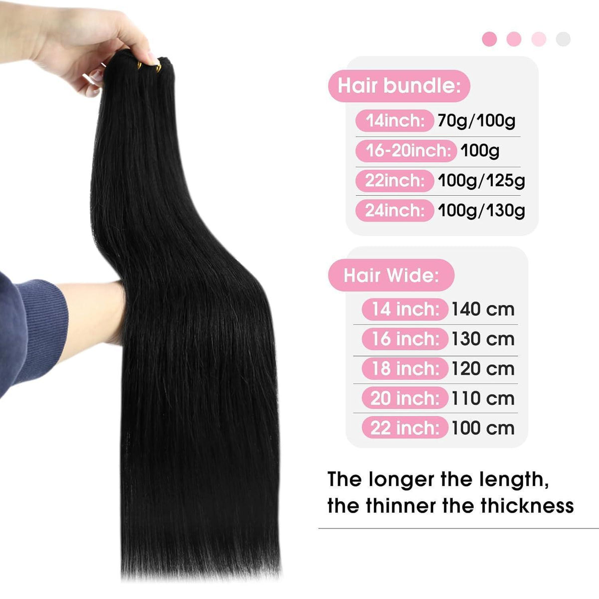 Echthaar Tressen Schwarz 50 cm – Glatte Weave Extensions