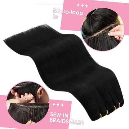 Echthaar Tressen Schwarz 50 cm – Glatte Weave Extensions