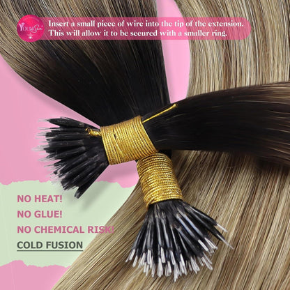 Nanoring Extensions Braun Balayage Blond 55cm Echthaar