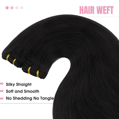 Echthaar Tressen Schwarz 45cm - 100g Weft Hair Extensions