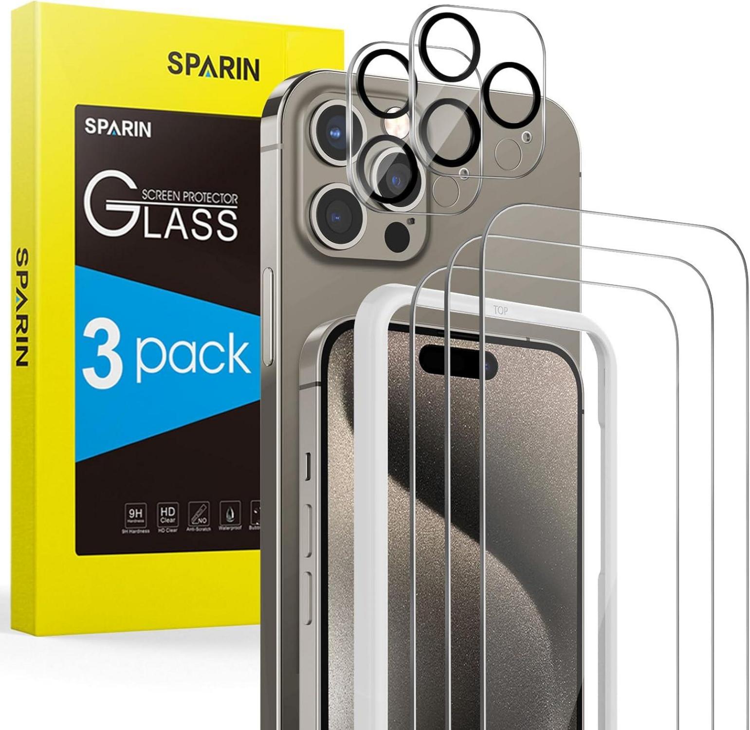 SPARIN Hartglas Displayschutz iPhone 15 Pro 6,1 Zoll 5er Set