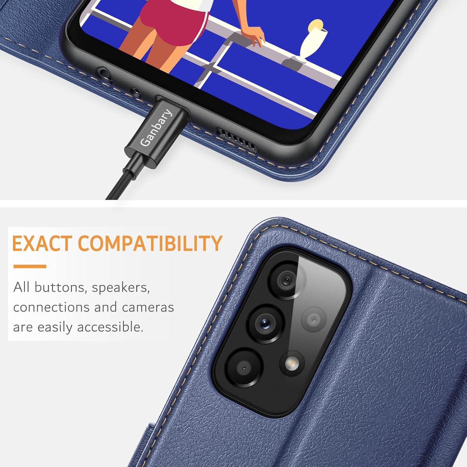 Ganbary Samsung Galaxy A23 4G/5G Leder Hülle Blau Standfunktion