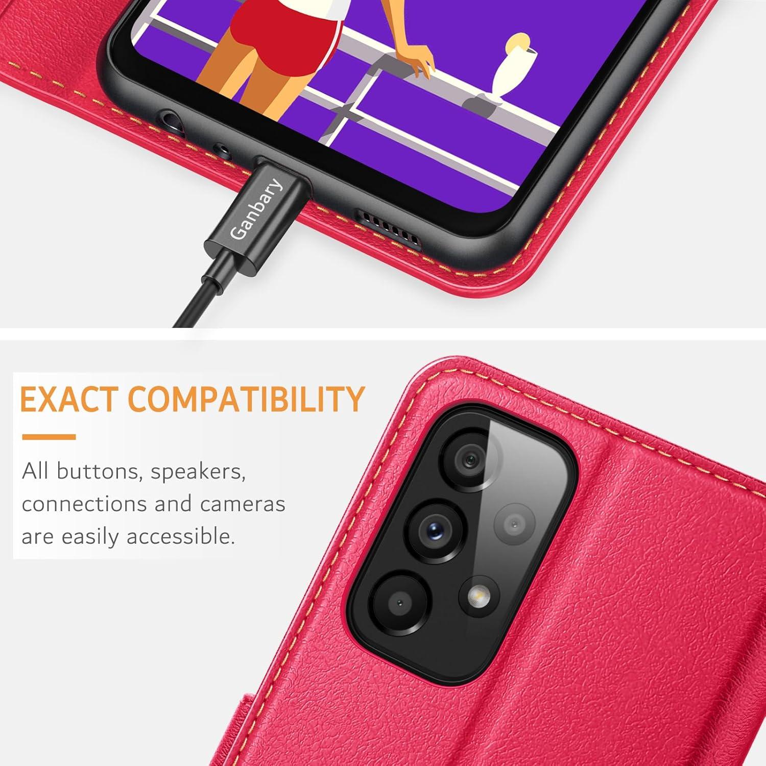 Samsung Galaxy A23 4G/5G Handyhülle Premium Leder Klapphülle Rot Standfunktion