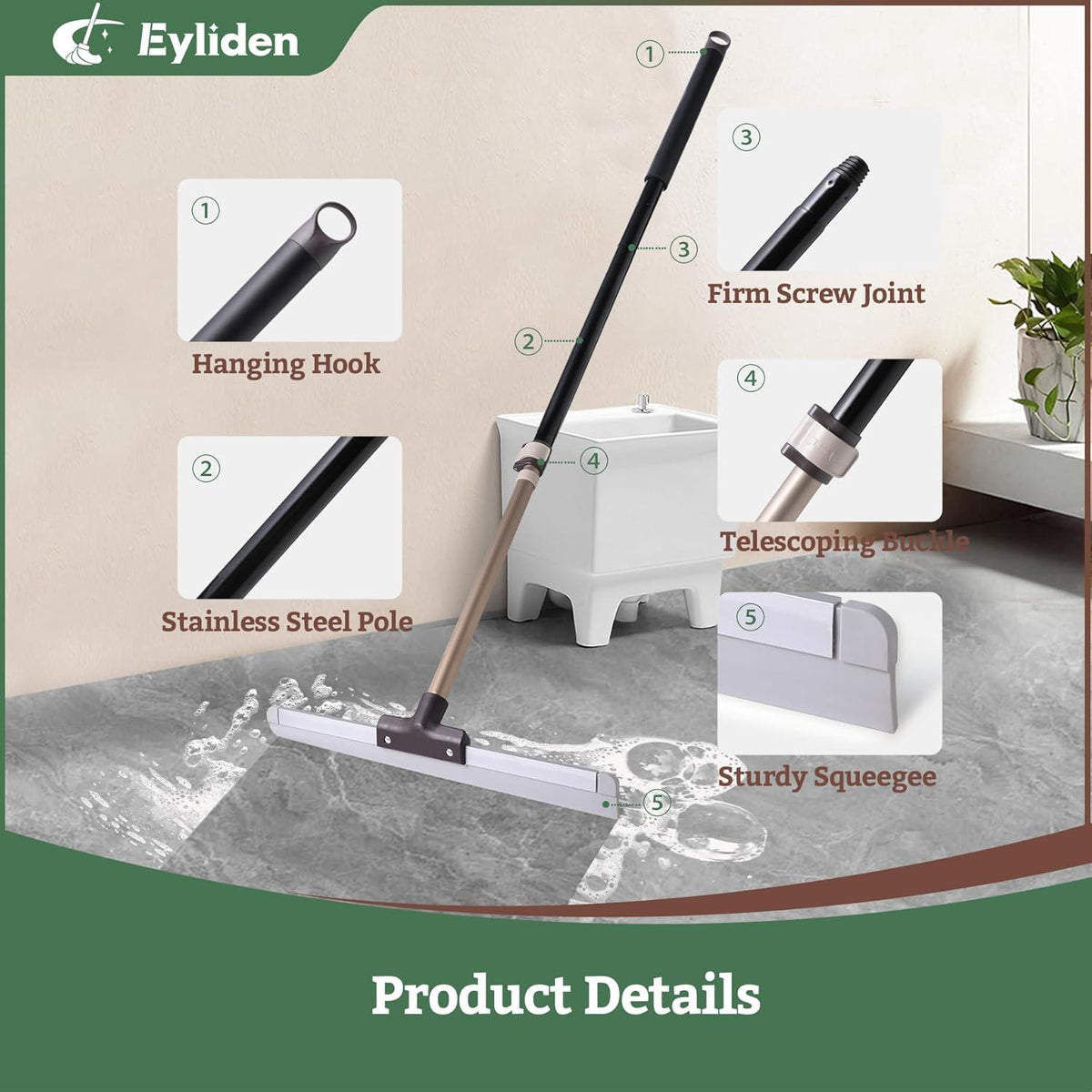 Wasserschieber Bodenabzieher 138cm Teleskopstiel Dusche Fliesen Marmor