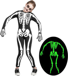Kinder Skelettkostüm Glow-in-the-dark Overall mit Handschuhen
