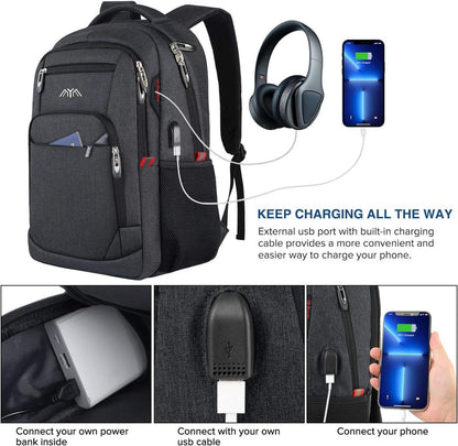 YAMTION Herren Rucksack 17.3 Zoll Laptop Business Daypack Schwarz