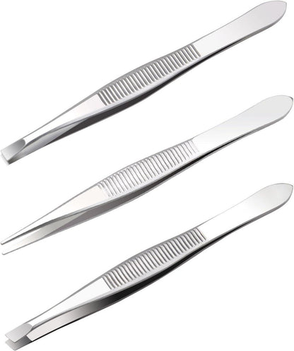 Profi Augenbrauen Pinzetten Set, Edelstahl Zupfpinzette, 3-teilig