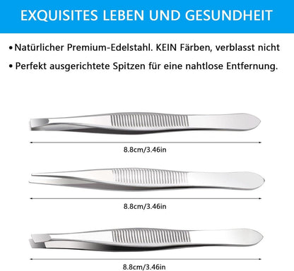 Profi Pinzette Set 3-teilig Augenbrauen Zupfen Splitterpinzette