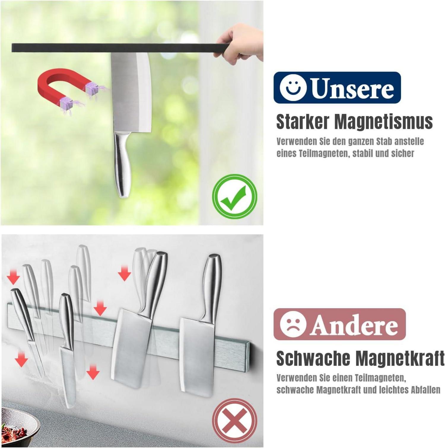 Magnetleiste Messer mit Haken, schwarzer magnetischer Messerhalter
