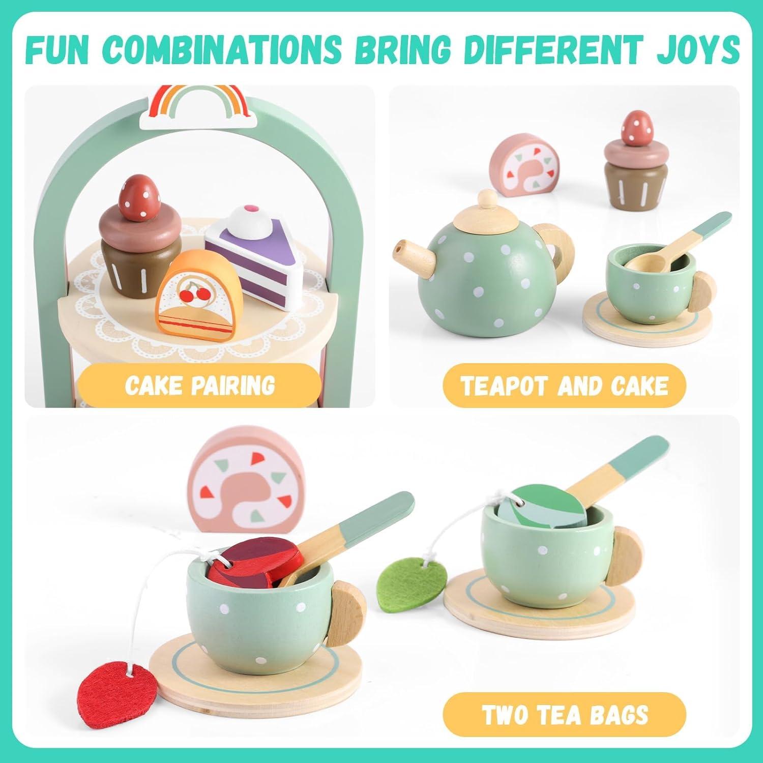 Kinder Teeservice Holz Teeparty Set Spielküche Rollenspiel Geschenk