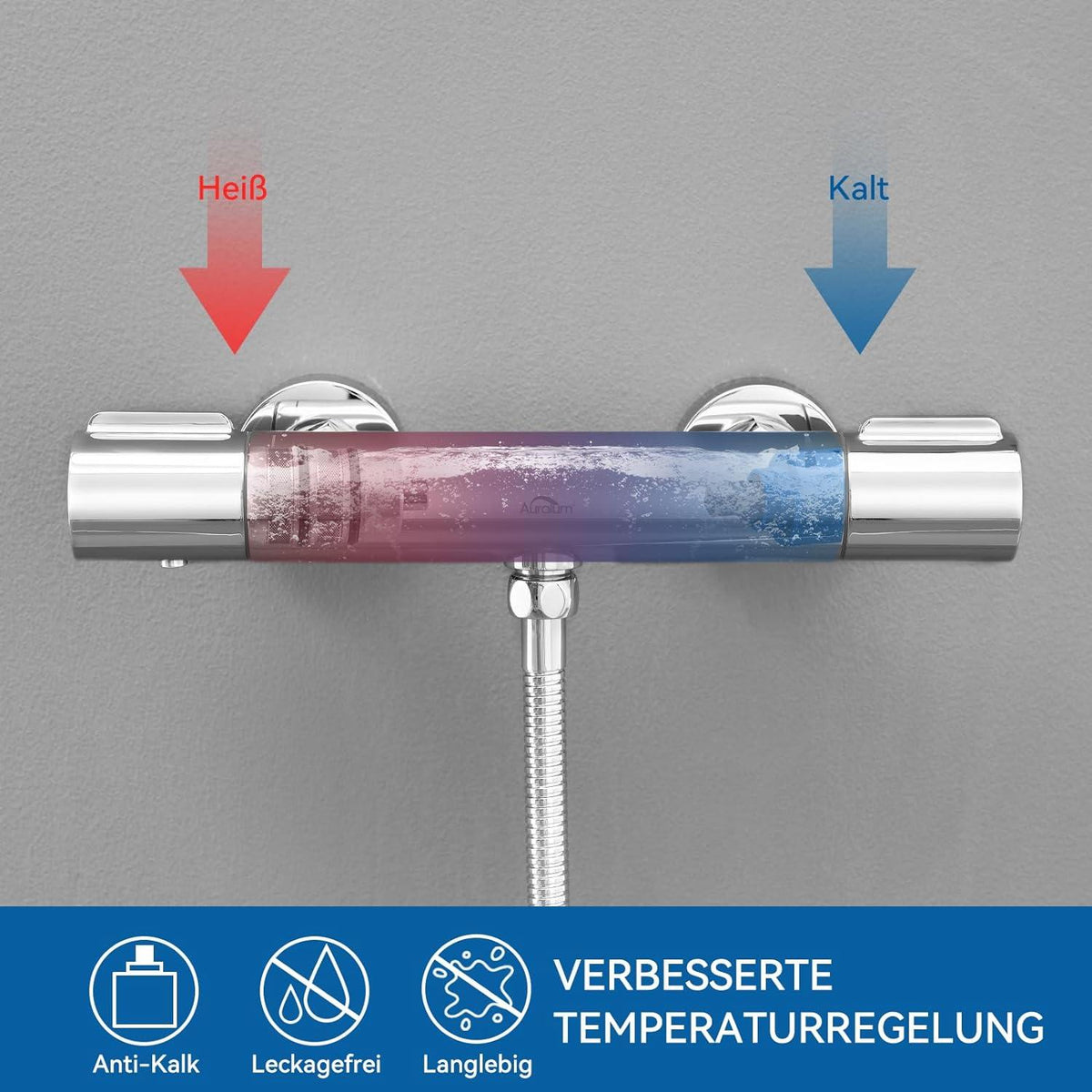 Auralum Thermostat Duscharmatur mit Sicherheitssperre & Chrom-Finish