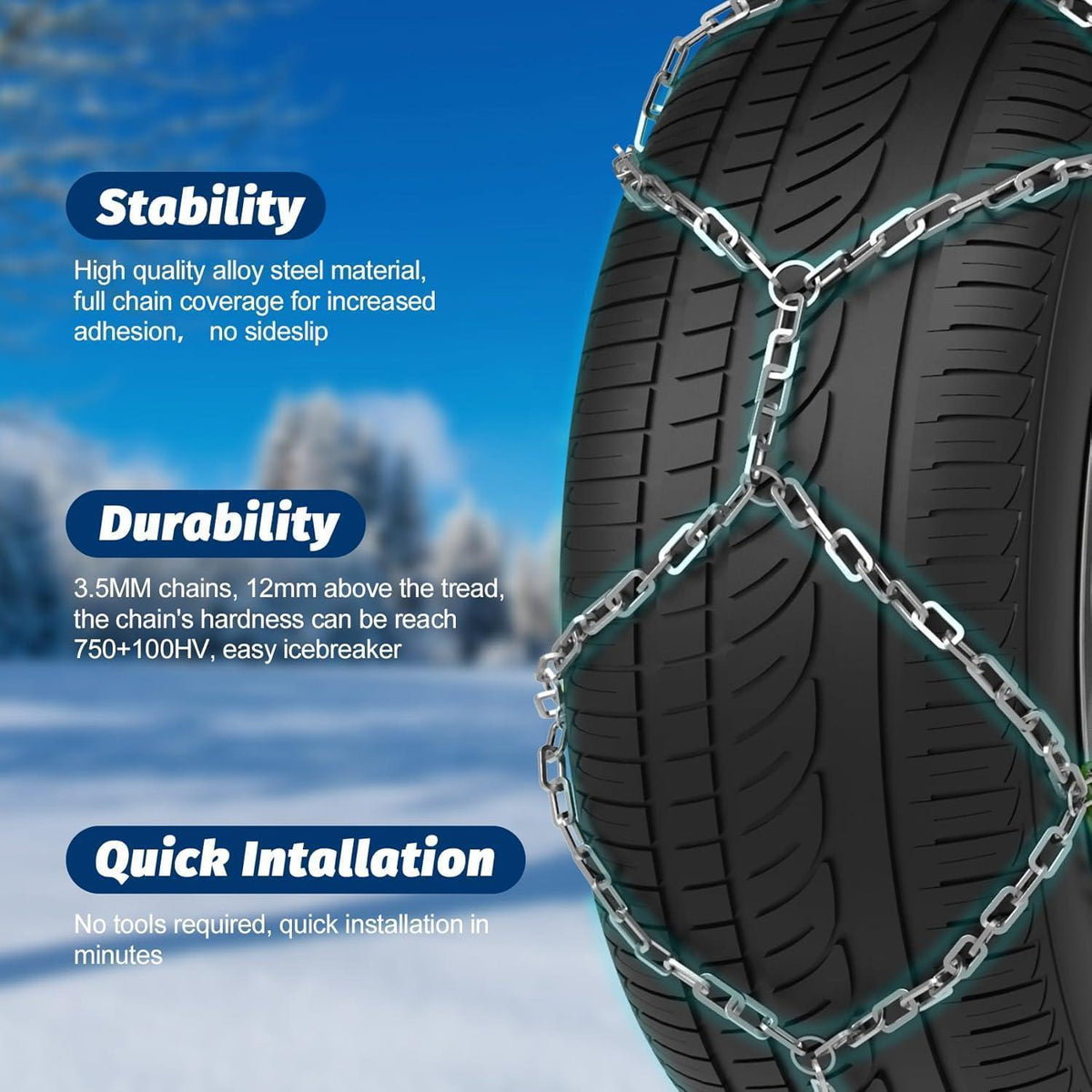 Schneeketten Stahl 12mm – Set für Auto (Größe 130)