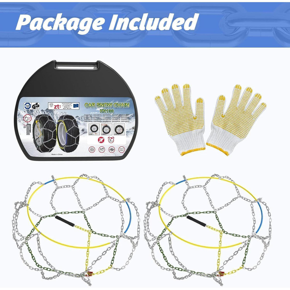 Schneeketten Stahl 12mm – Set für Auto (Größe 130)