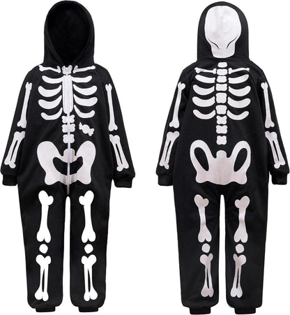 Schwarzer Skelett Jumpsuit Pyjama Halloween Kostüm 18-24 Monate