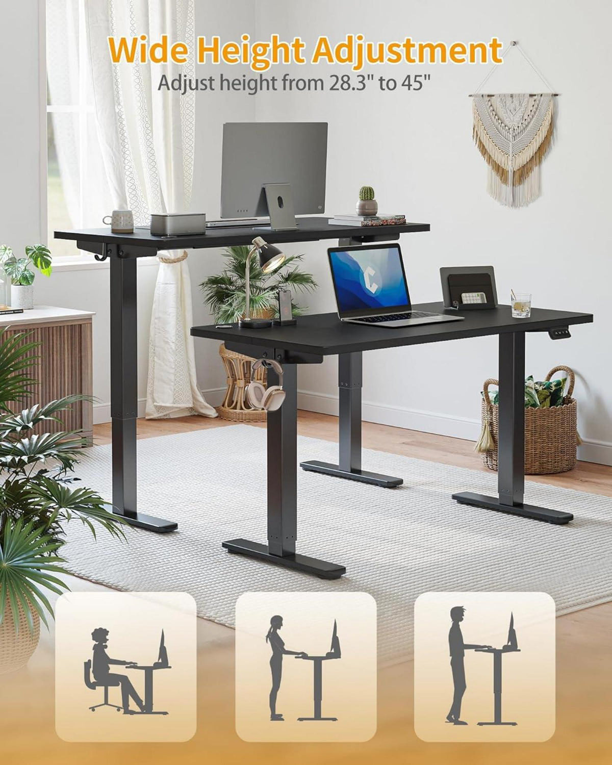 Elektrischer Schreibtisch Höhenverstellbar Tisch 100x60cm Stahlrahmen