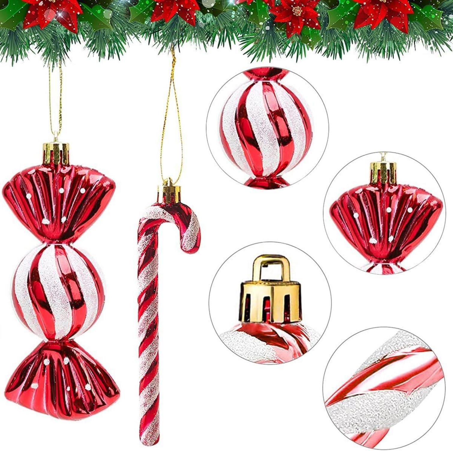 18 Stück Weihnachtsbaumschmuck Zuckerstangen Rot