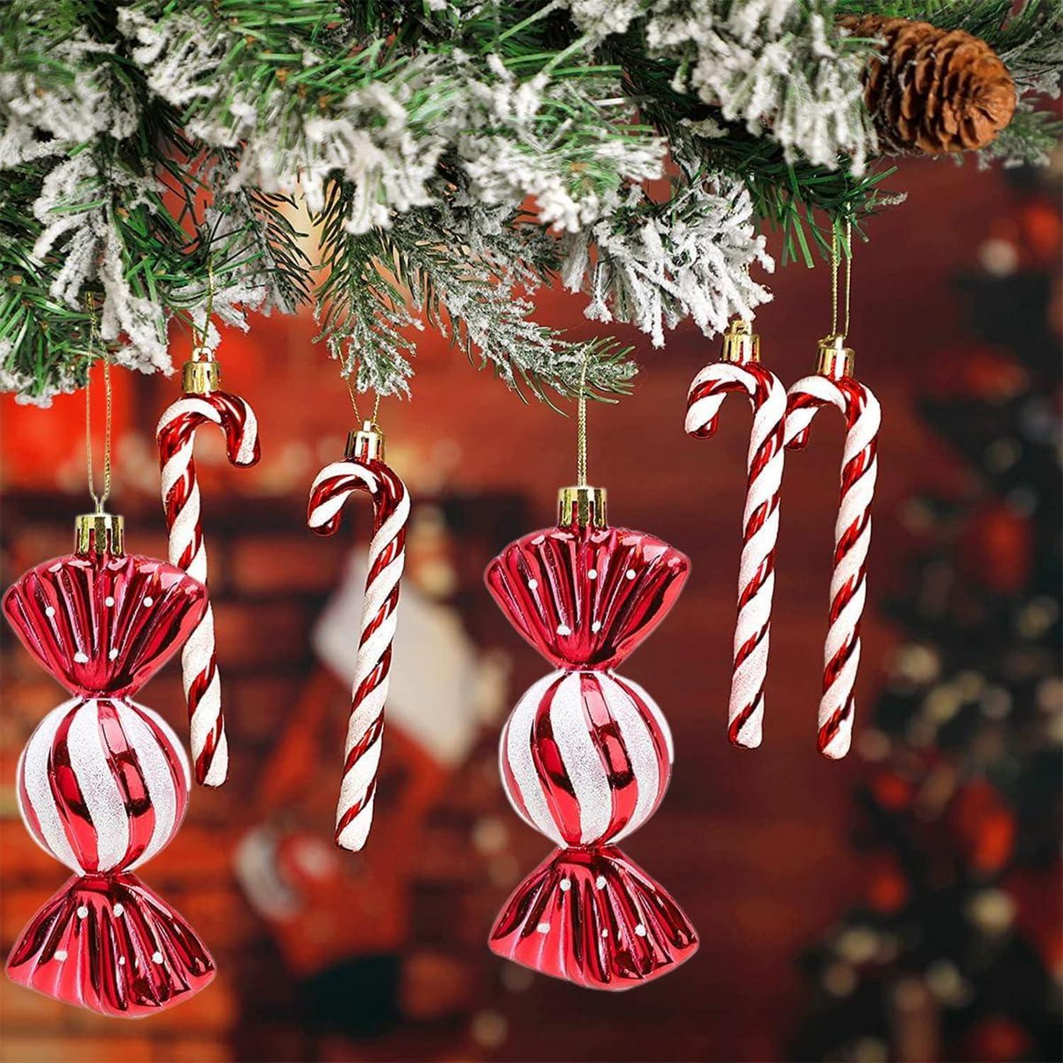 18 Zuckerstangen Weihnachtsbaumschmuck Rot Weiß Glitzer Spirale Anhänger