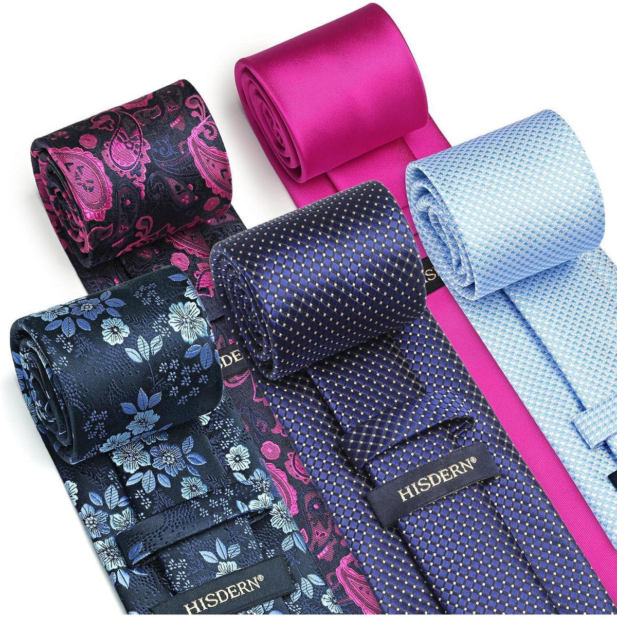 Herren Krawatten Set 5 Stück mit Einstecktuch Seide Elegant