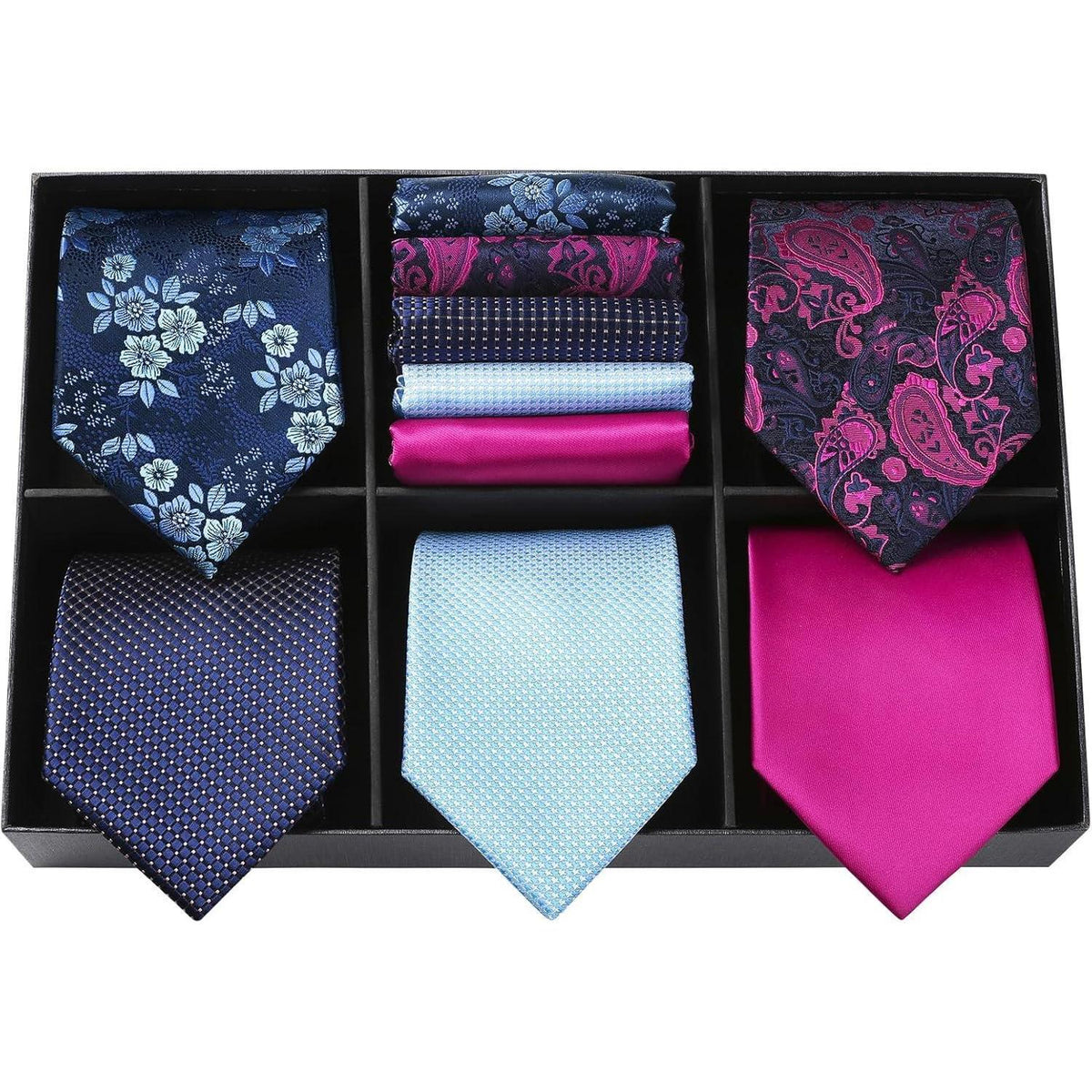 Herren Krawatten Set 5 Stück mit Einstecktuch Seide Elegant