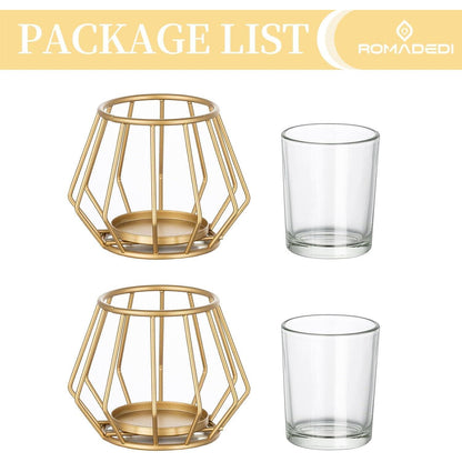 Geometrischer Teelichthalter Gold 2er Set Metall Modern