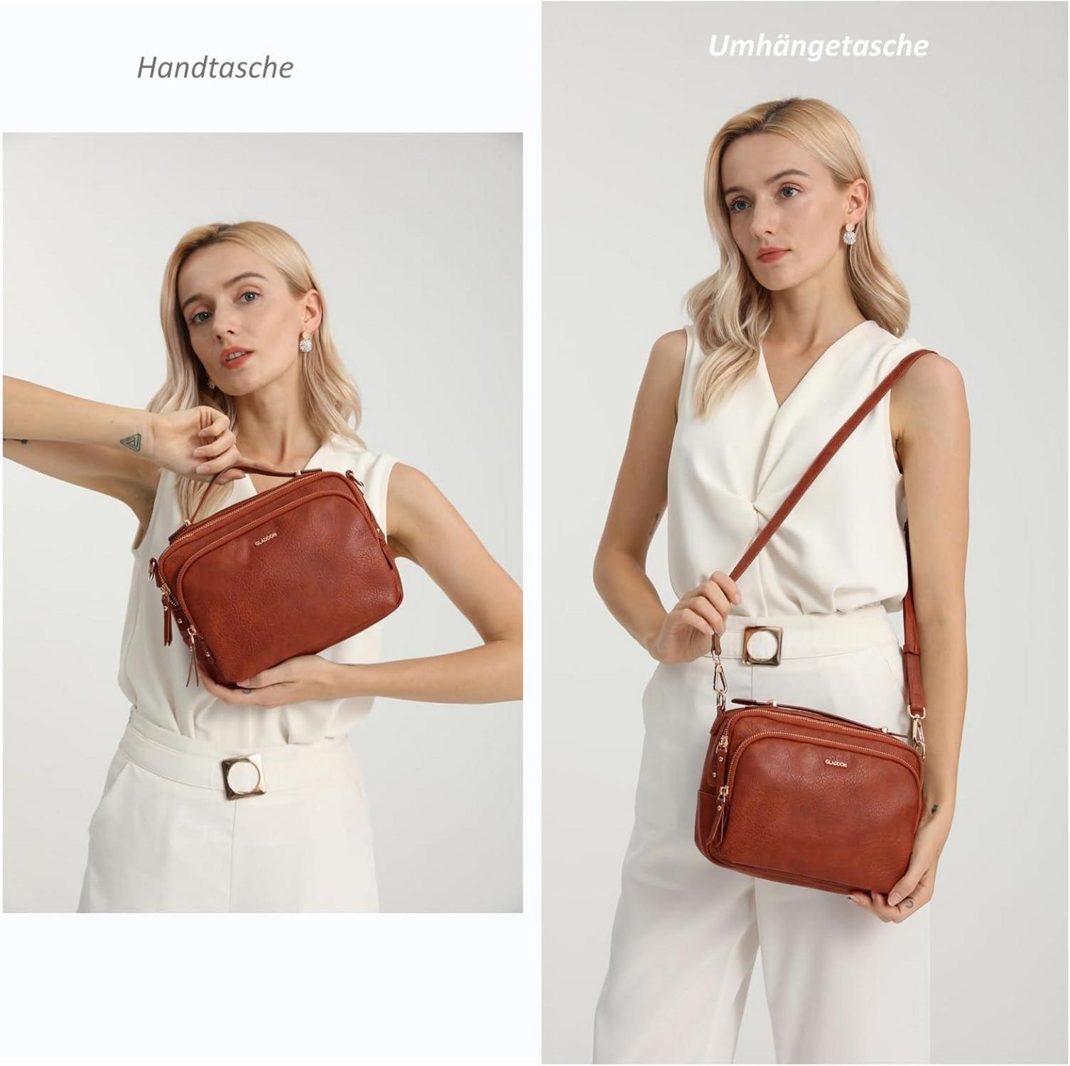 Umhängetasche Damen Leder Crossbody Braun 24x5x17cm