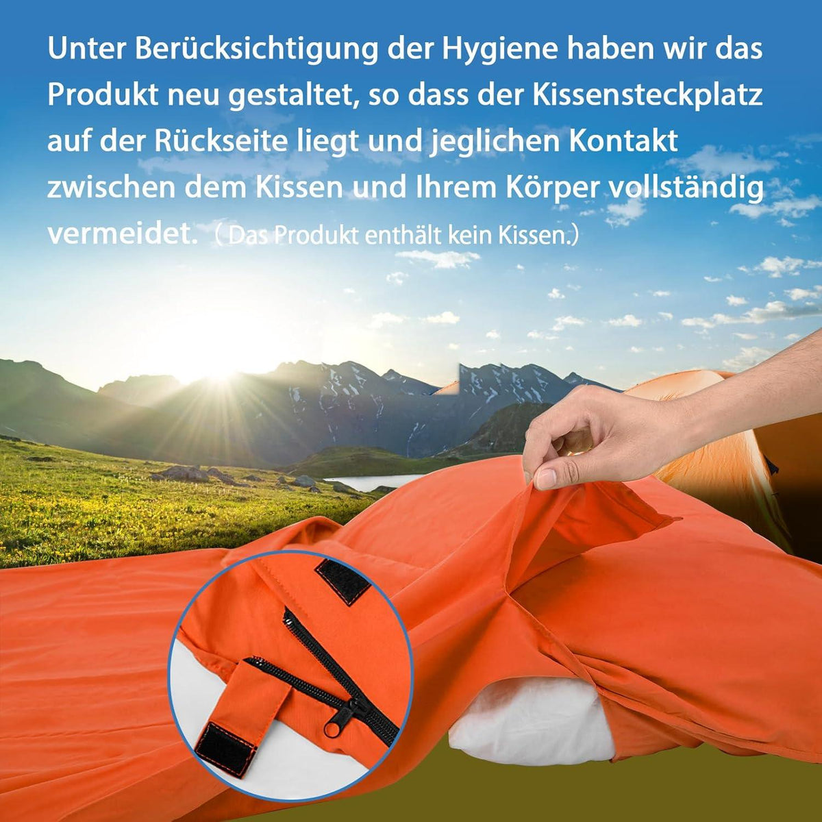 JAICOM Hüttenschlafsack Ultraleichter Seideschlafsack für Reise 2in1 Schlafsack Mikrofaser Orange