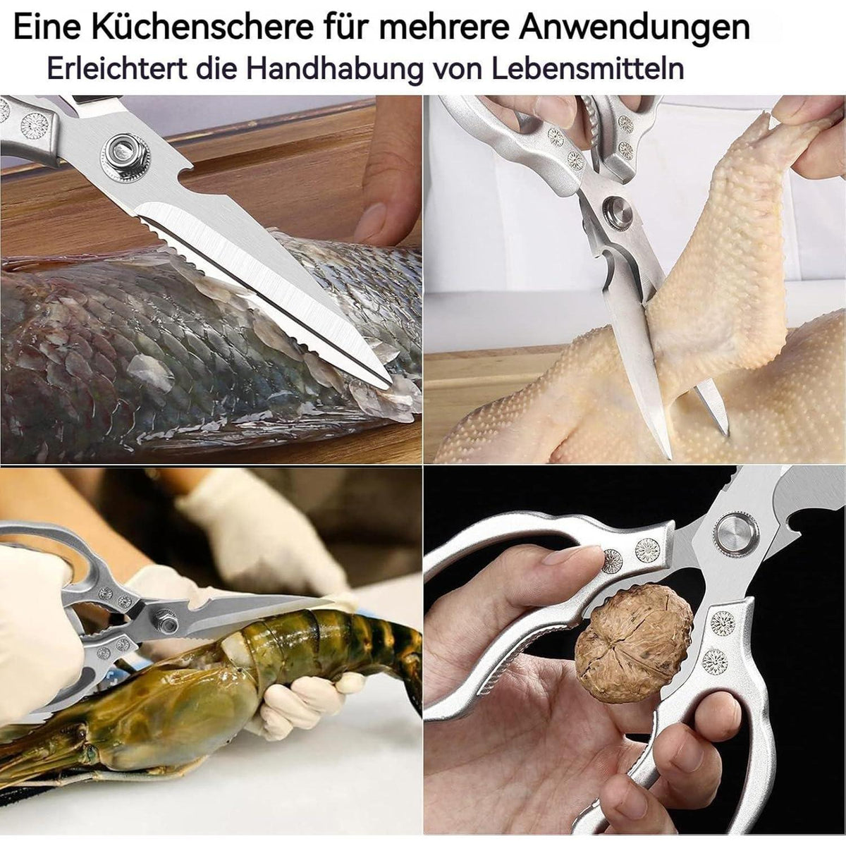 Küchenschere Edelstahl mit Metallgriffen – Vielseitig & Langlebig