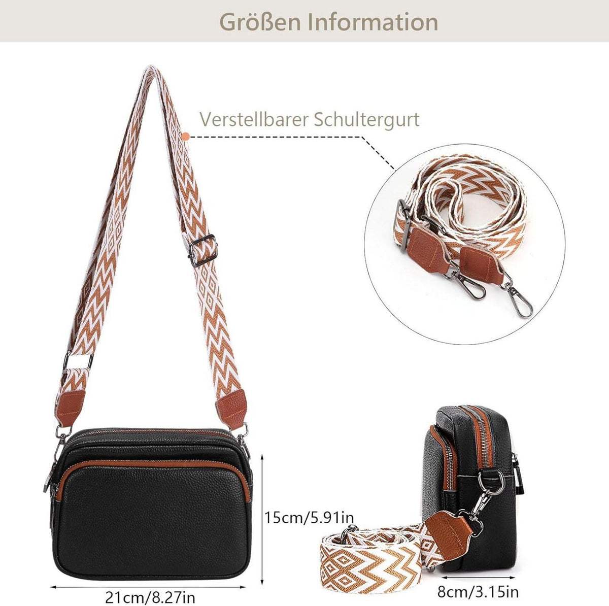 Damen Handy Umhängetasche Echtes Leder Crossbody Bag Breiter