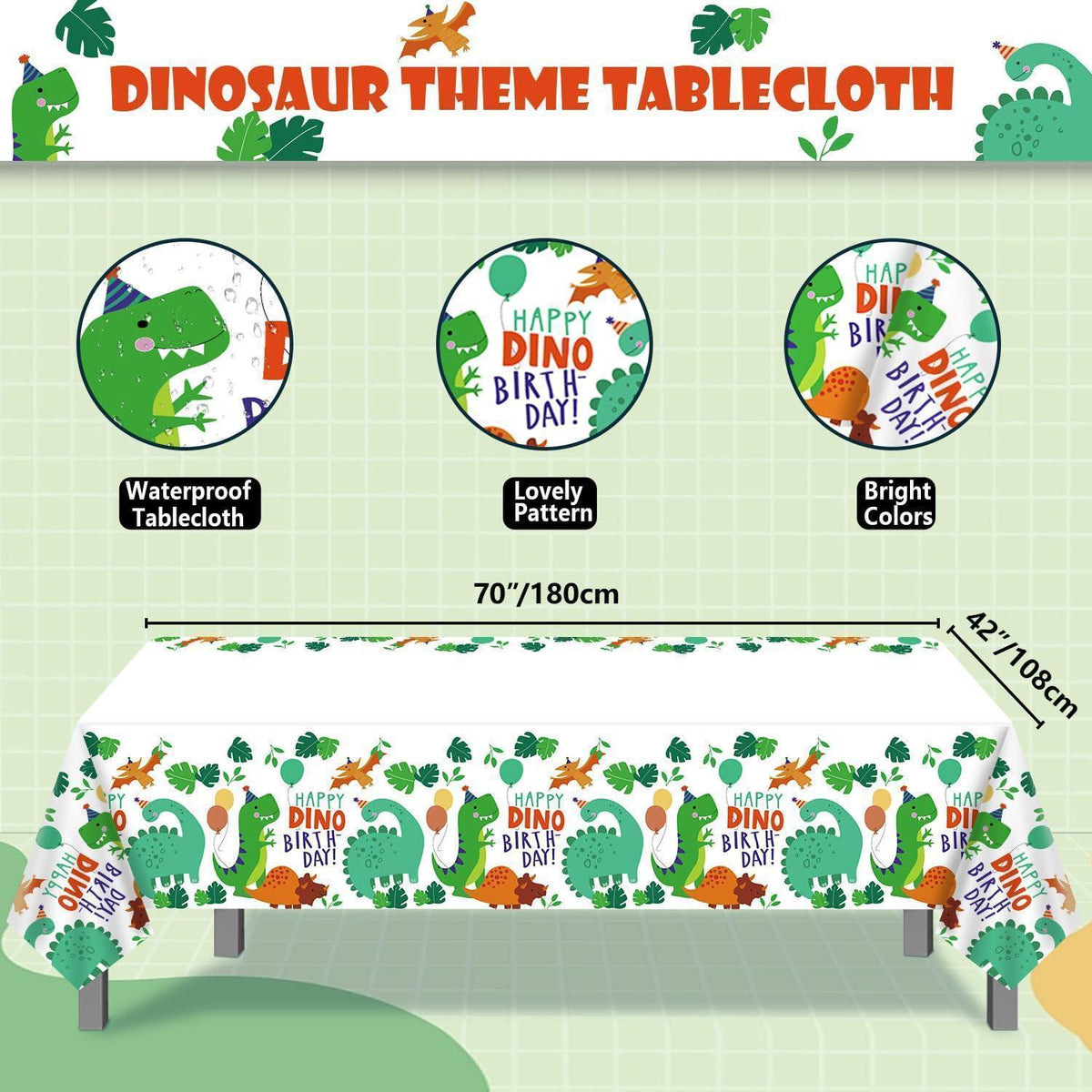 Dinosaurier Tischdecken Set 4er-Pack – 213x130 cm