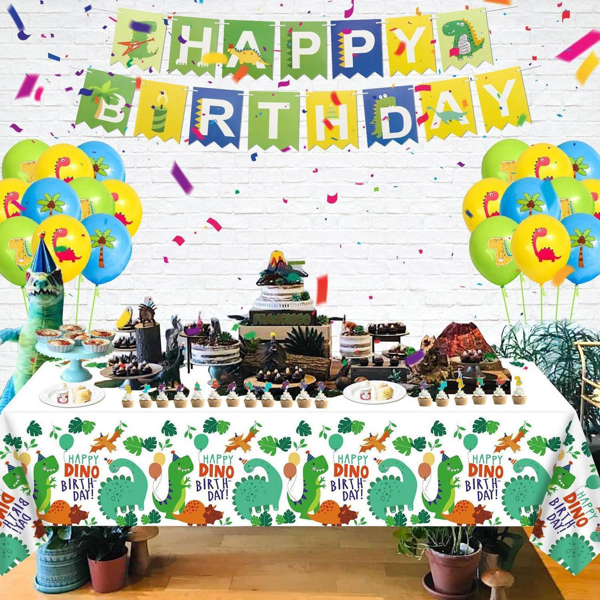 Dinosaurier Tischdecken Set 4er-Pack – 213x130 cm