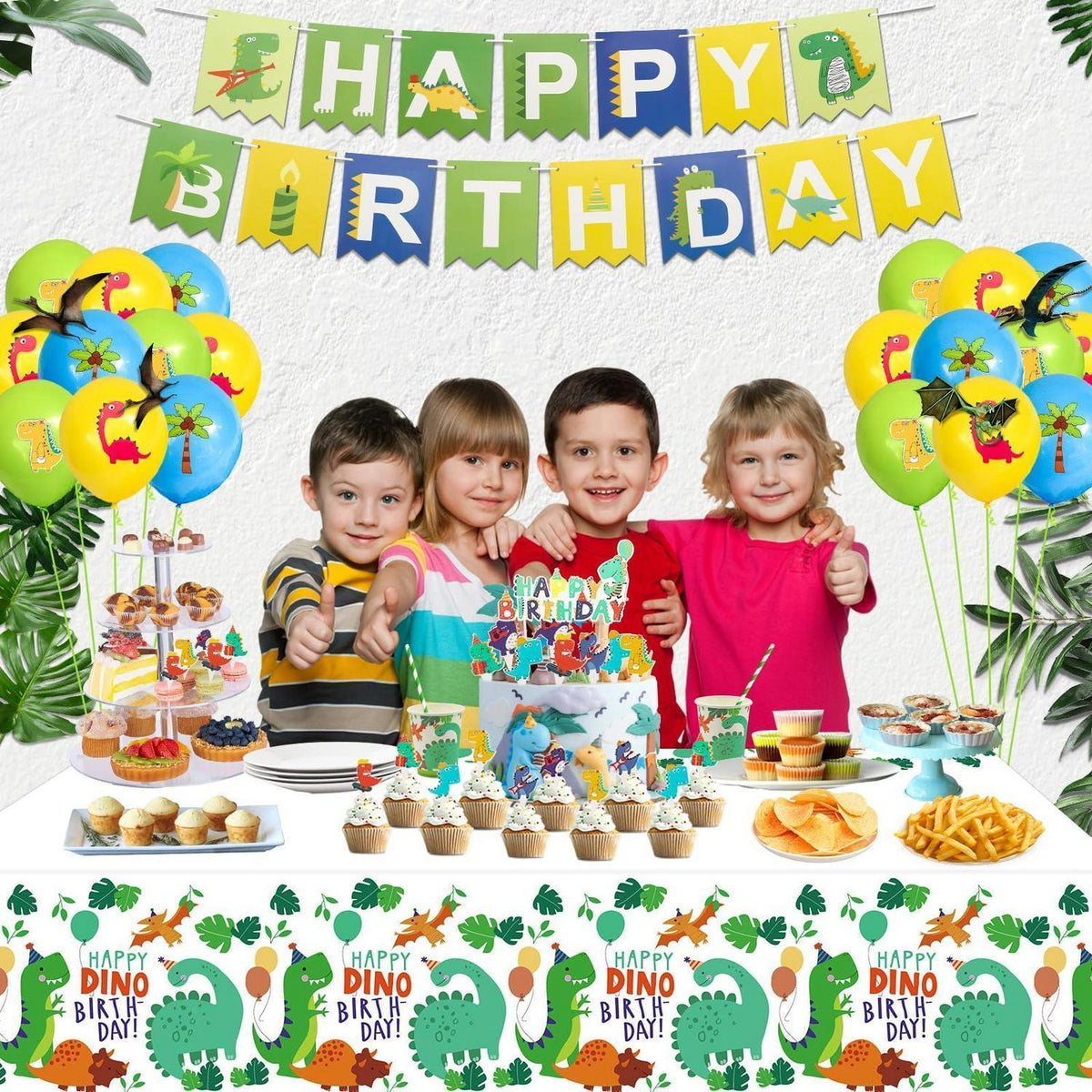 Dinosaurier Tischdecken Set 4er-Pack – 213x130 cm