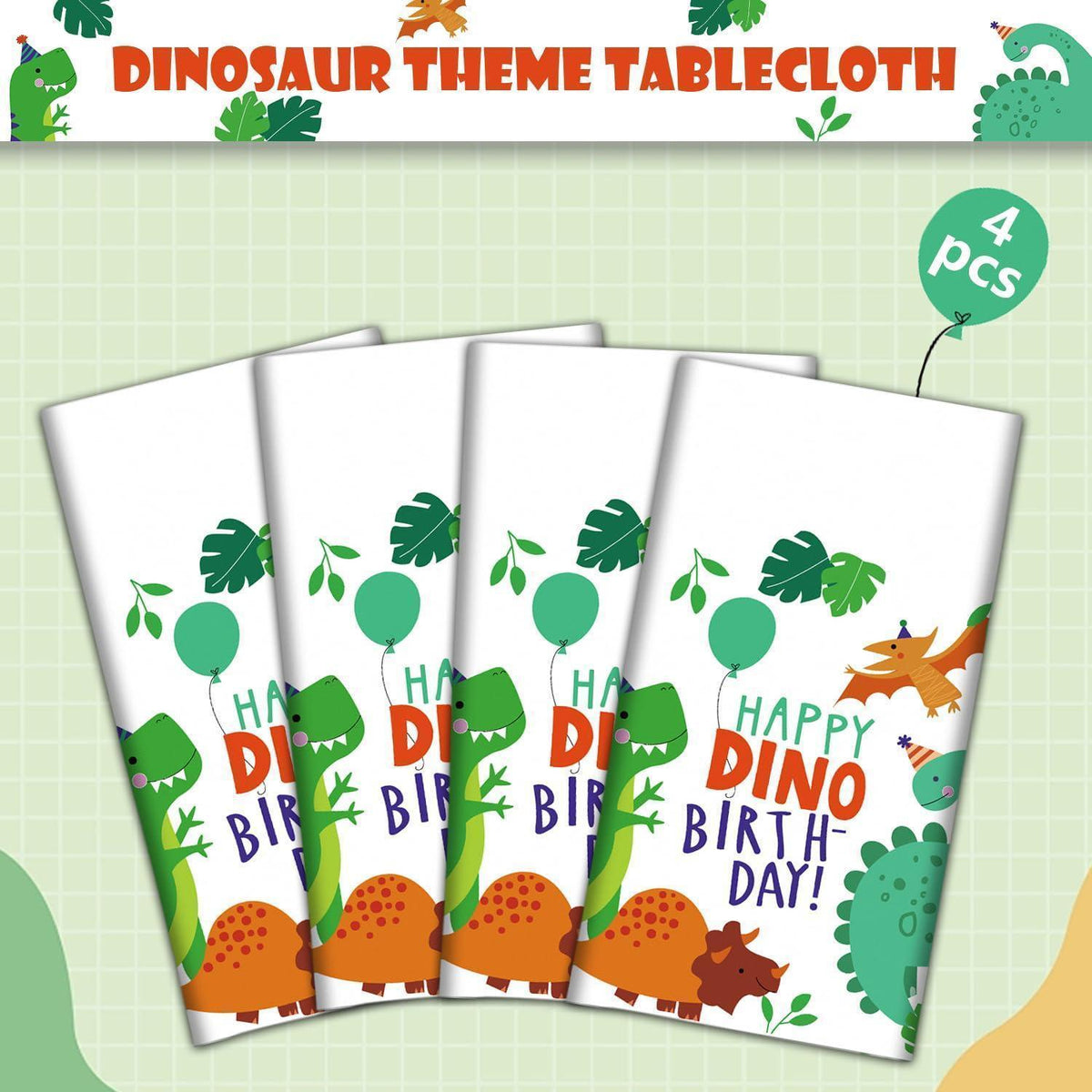 Dinosaurier Tischdecken Set 4er-Pack – 213x130 cm
