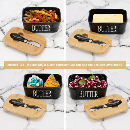 Webao Keramic Butterdose Emaille Butter Boot mit Holzdeckel Schwarz