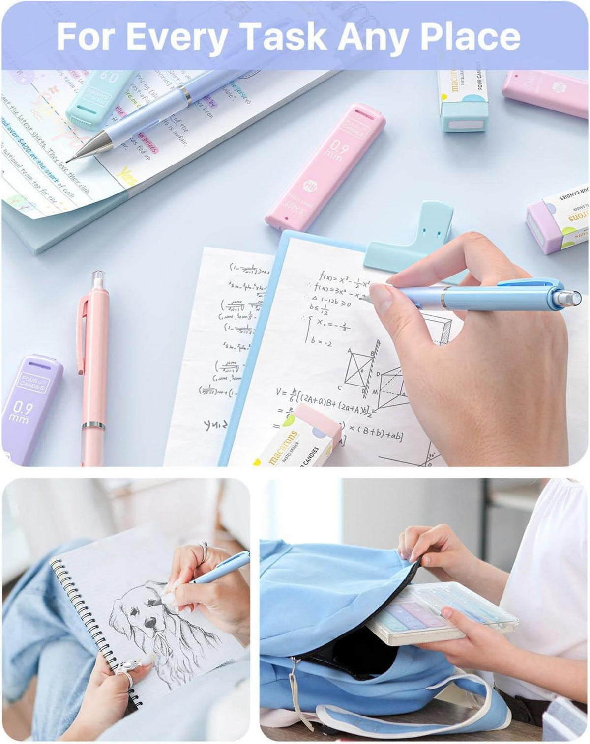 Pastell Druckbleistift Set mit Etui und 360 HB Bleistiftminen, 3 Stück