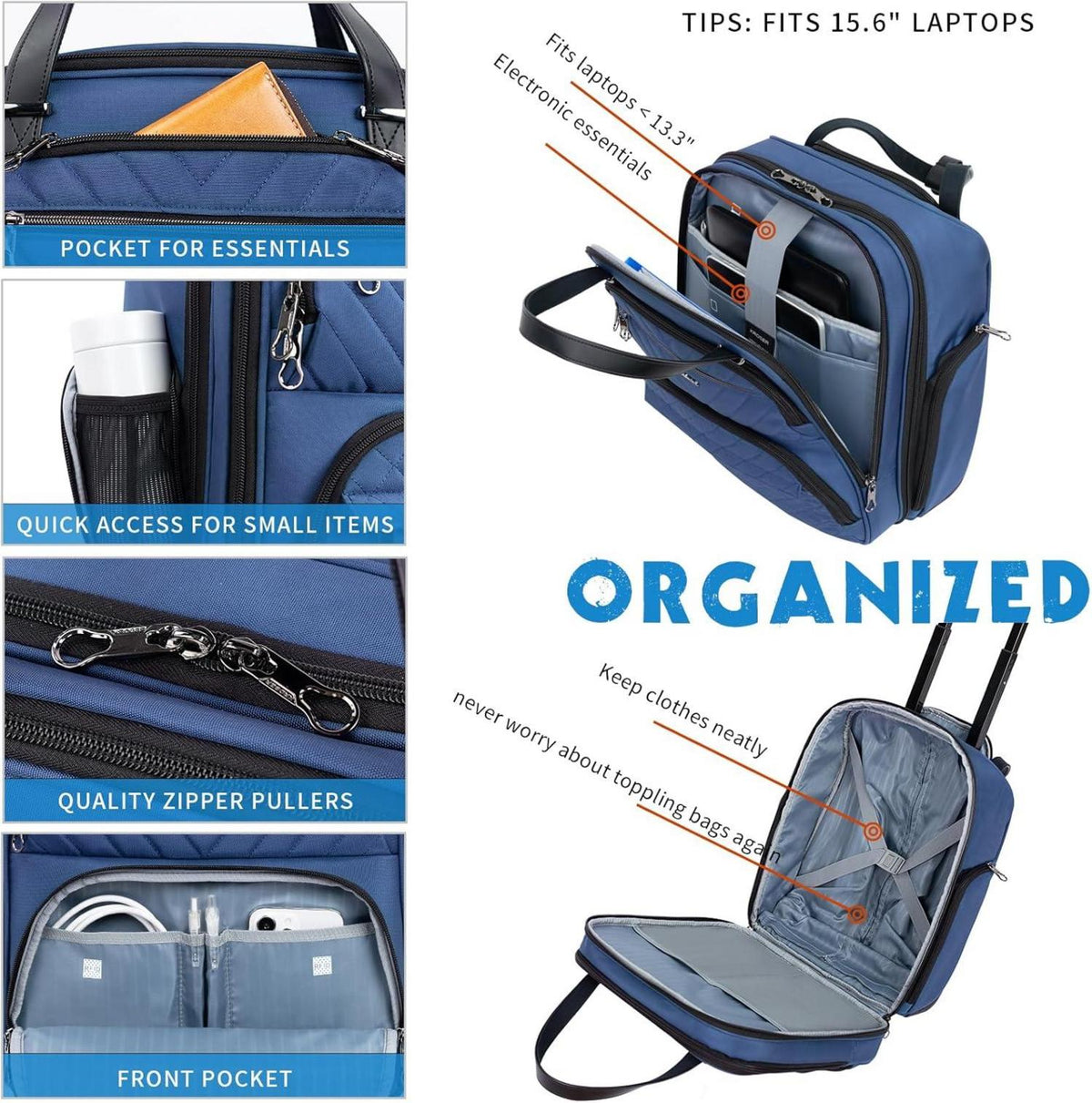 KROSER Handgepäck Koffer Trolley 40cm Carry On Untersitzer Blau