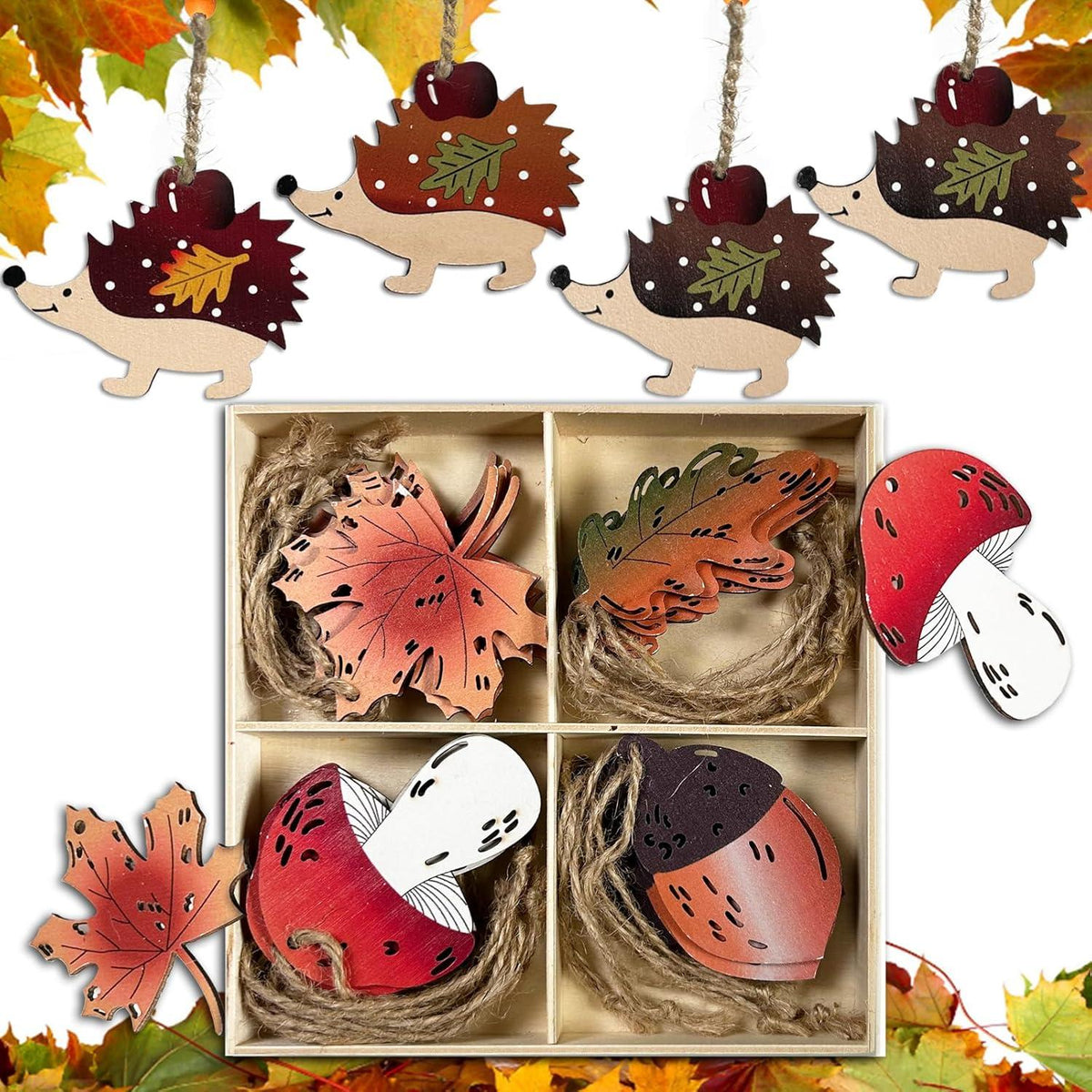 Holz Deko Hänger Herbst Fenster Deko Ahornblatt Pilz Igel