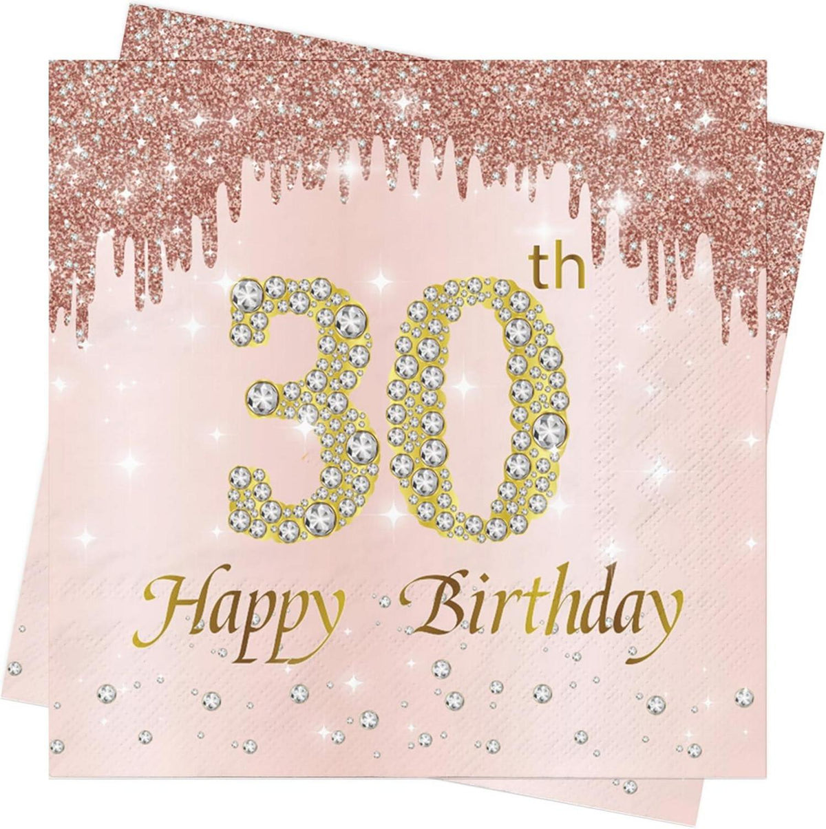 Roségold Diamant Servietten Happy Birthday Set 80 Stück