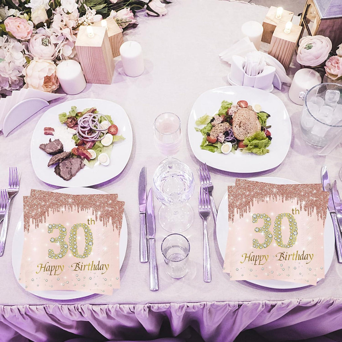 Servietten Geburtstag Happy Birthday Diamant Rosegold 33x33cm 80 Stück