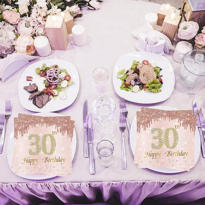 Servietten Geburtstag Happy Birthday Diamant Rosegold 33x33cm 80 Stück
