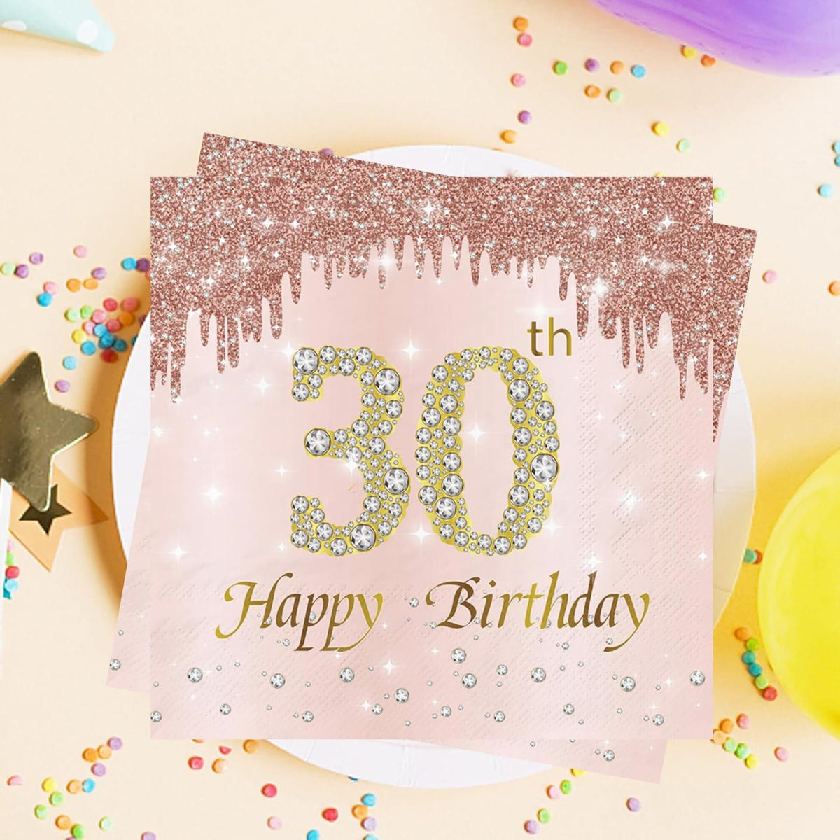 Roségold Diamant Servietten Happy Birthday 80 Stück 33x33cm