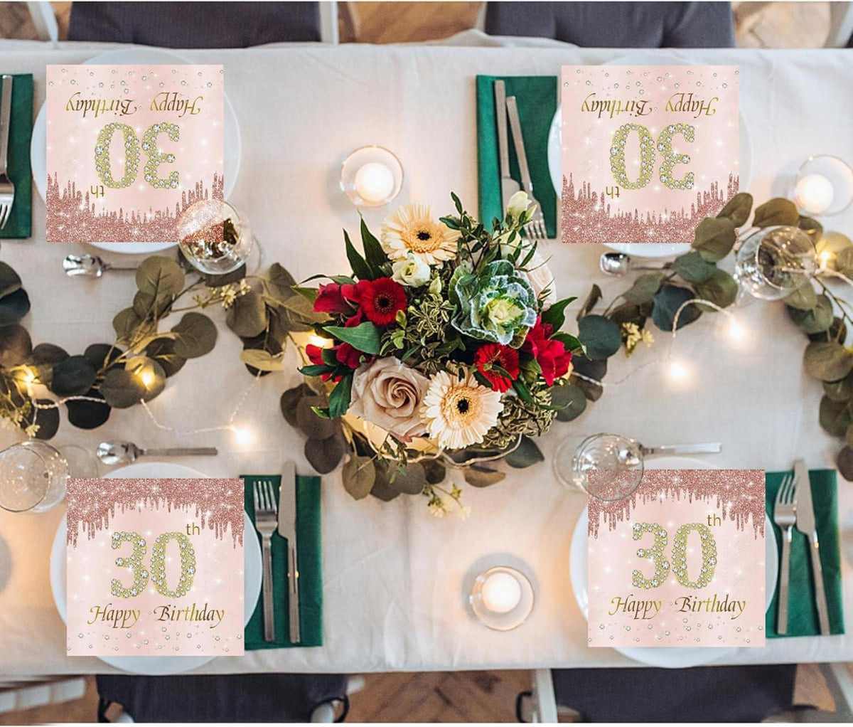 Servietten Geburtstag Happy Birthday Diamantmuster Rosegold 80 Stück