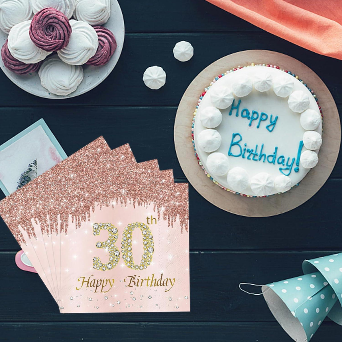 Roségold Diamant Servietten Happy Birthday 80 Stück 33x33cm
