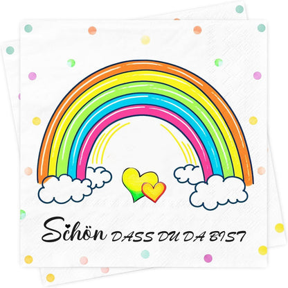 Servietten Kindergeburtstag Regenbogen 80Stück Taufe Hochzeit
