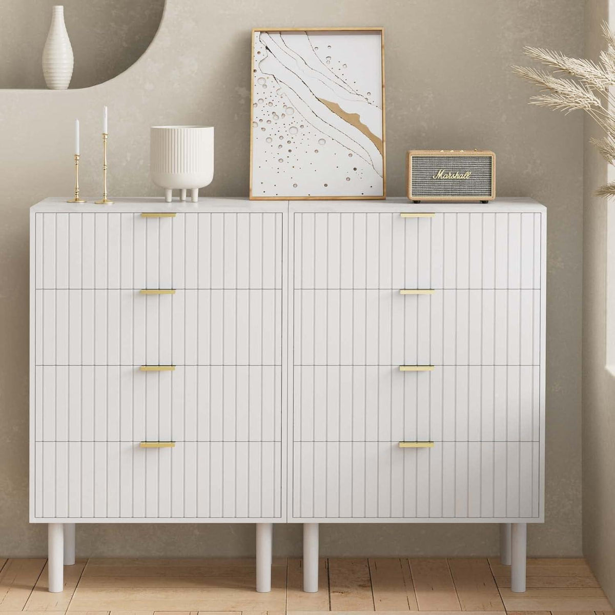 Moderne Kommode mit 4 Schubladen, Weiß, 60cm breit