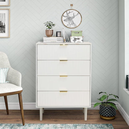 Moderne Kommode mit 4 Schubladen, Weiß, 60cm breit