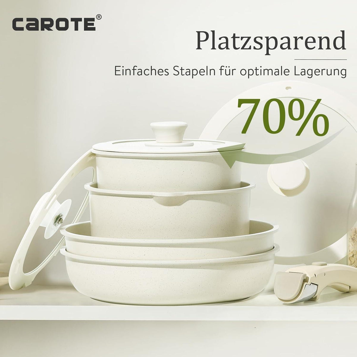 8tlg. Töpfe & Pfannen Set abnehmbare Griffe