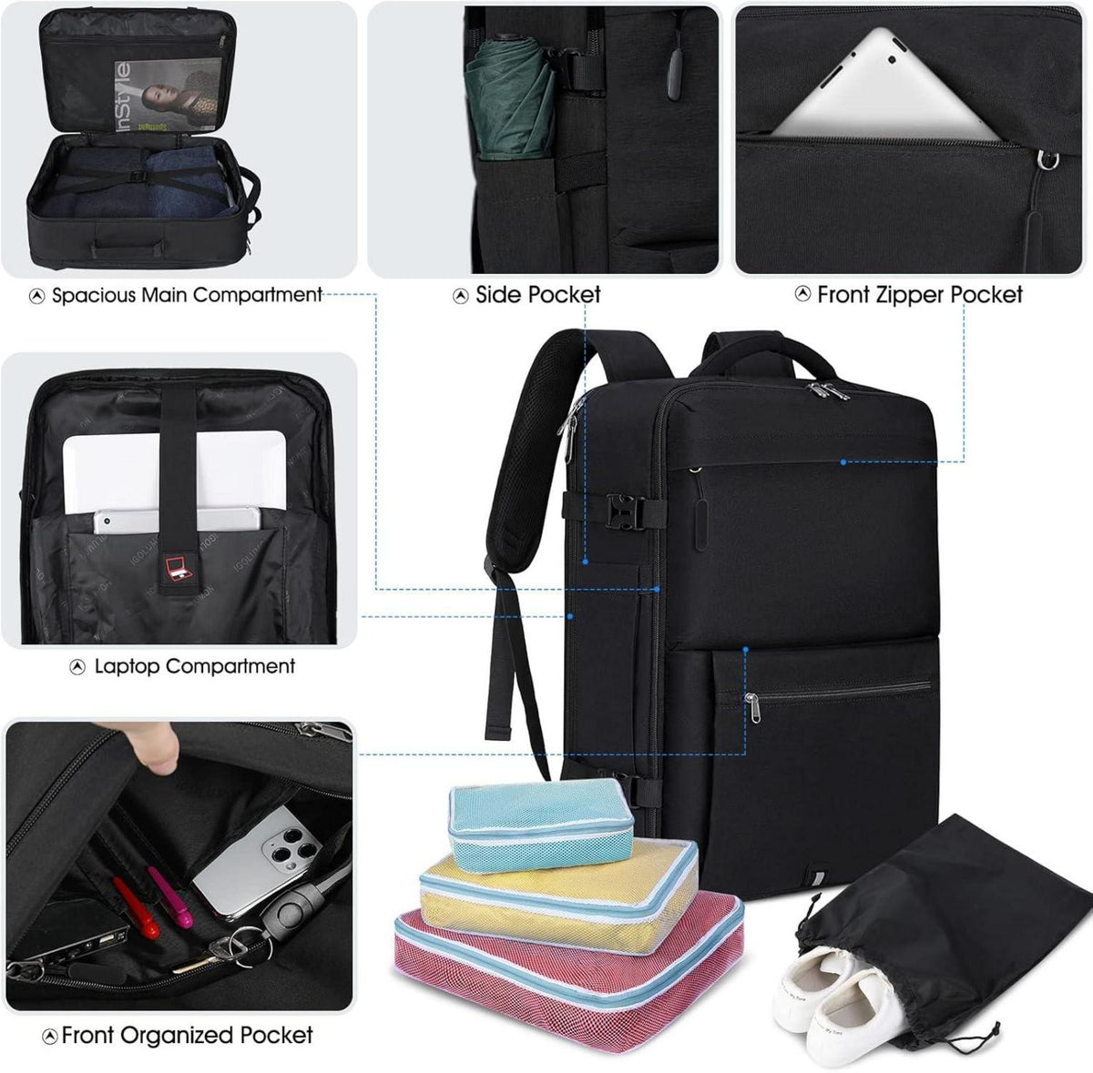 Business Laptop Rucksack 17.3 Zoll mit 4 Cubes Schwarz