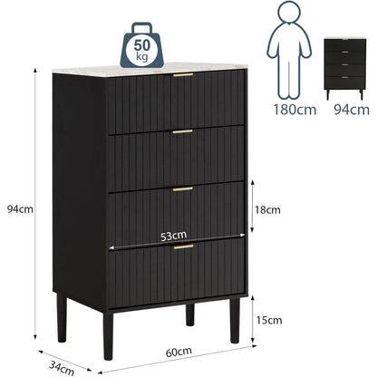 Schmale Kommode mit Schubladen & Marmoroptik – 60cm breit
